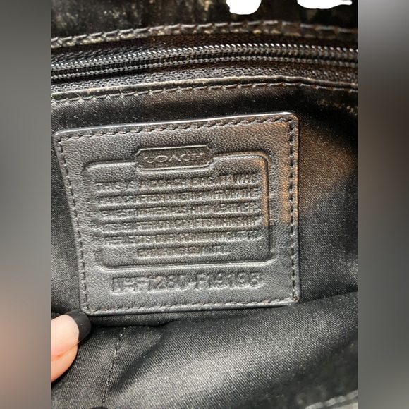 Coach Signature Stripe Stitched Black Leather Tote Bag - Picture 8 of 8